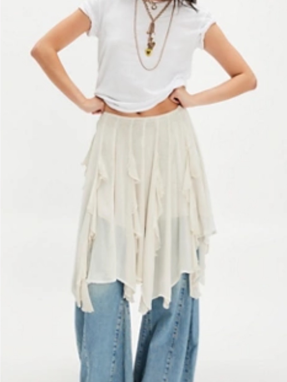 Free People Cream Asymmetrical Layered Handkerchief Hem Skirt